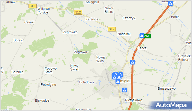 mapa Nowa Wieś gmina Śmigiel, Nowa Wieś gmina Śmigiel na mapie Targeo