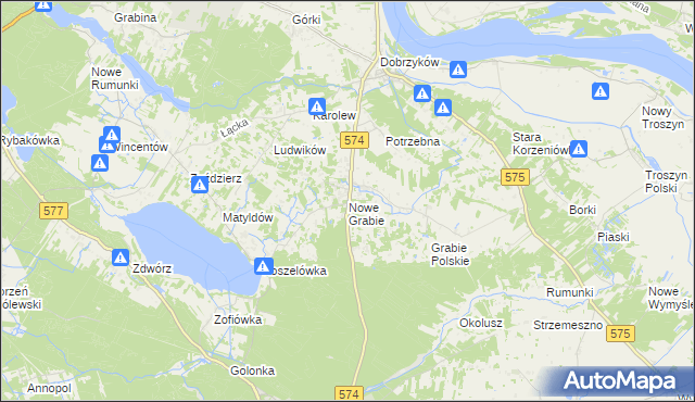 mapa Nowe Grabie gmina Gąbin, Nowe Grabie gmina Gąbin na mapie Targeo