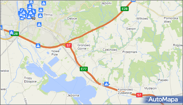 mapa Nowina gmina Elbląg, Nowina gmina Elbląg na mapie Targeo