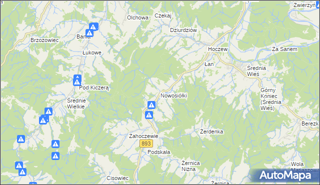 mapa Nowosiółki gmina Baligród, Nowosiółki gmina Baligród na mapie Targeo