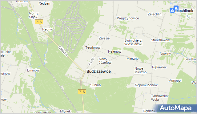 mapa Nowy Józefów gmina Budziszewice, Nowy Józefów gmina Budziszewice na mapie Targeo