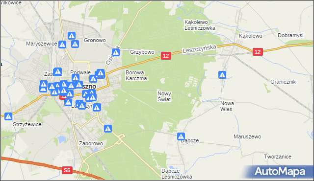 mapa Nowy Świat gmina Rydzyna, Nowy Świat gmina Rydzyna na mapie Targeo