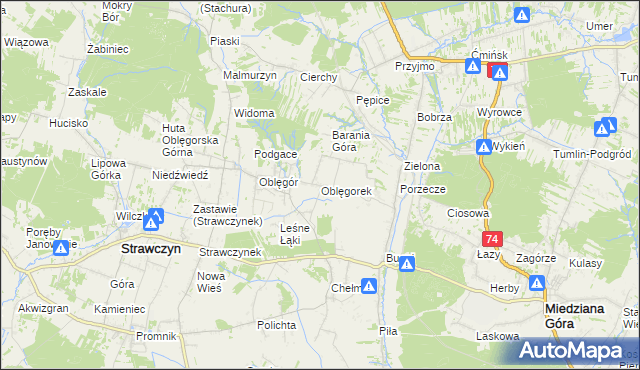 mapa Oblęgorek, Oblęgorek na mapie Targeo