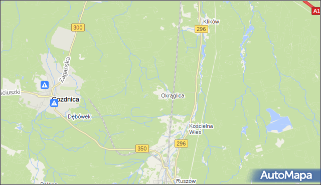mapa Okrąglica gmina Węgliniec, Okrąglica gmina Węgliniec na mapie Targeo