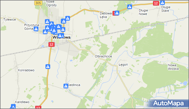 mapa Olbrachcice gmina Wschowa, Olbrachcice gmina Wschowa na mapie Targeo