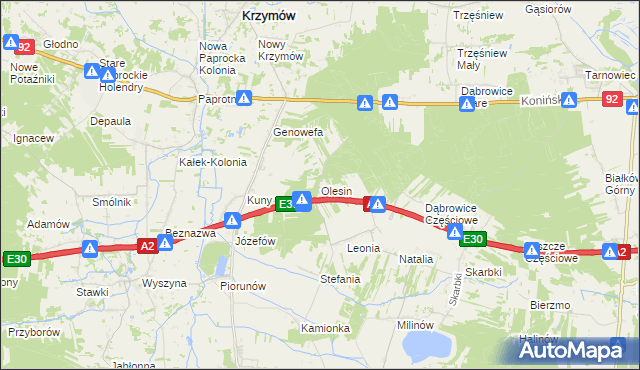 mapa Olesin gmina Władysławów, Olesin gmina Władysławów na mapie Targeo