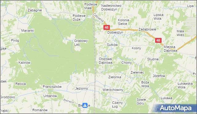 mapa Olszowa Dąbrowa, Olszowa Dąbrowa na mapie Targeo