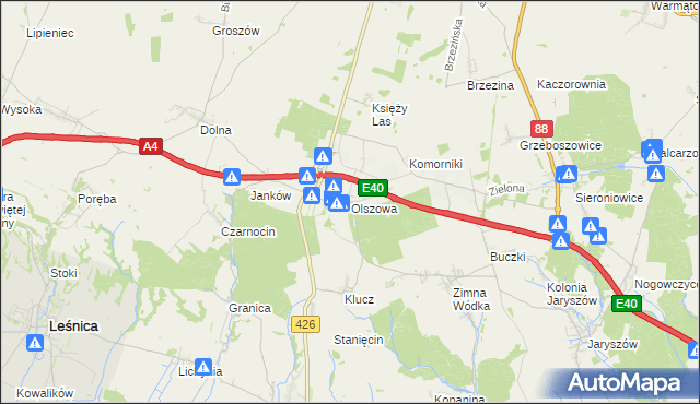 mapa Olszowa gmina Ujazd, Olszowa gmina Ujazd na mapie Targeo