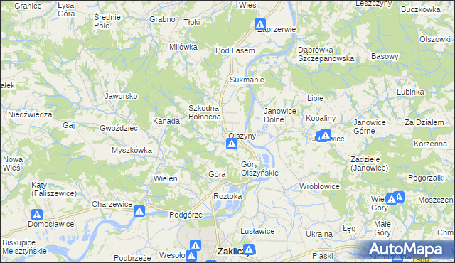 mapa Olszyny gmina Wojnicz, Olszyny gmina Wojnicz na mapie Targeo