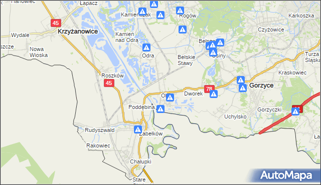 mapa Olza gmina Gorzyce, Olza gmina Gorzyce na mapie Targeo