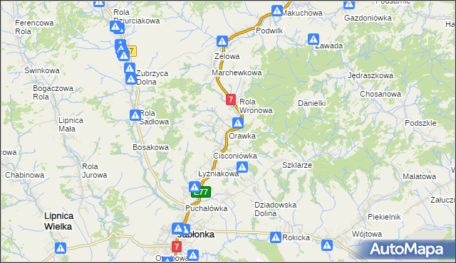 mapa Orawka gmina Jabłonka, Orawka gmina Jabłonka na mapie Targeo