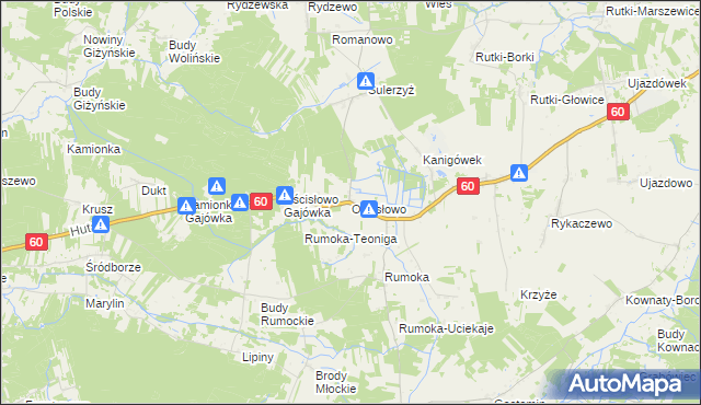 mapa Ościsłowo gmina Glinojeck, Ościsłowo gmina Glinojeck na mapie Targeo