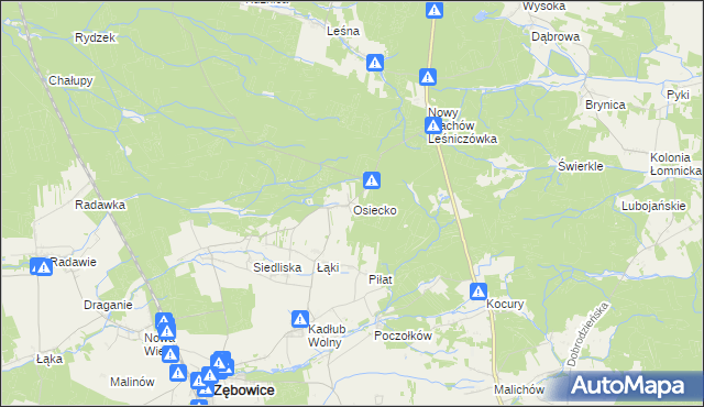 mapa Osiecko gmina Zębowice, Osiecko gmina Zębowice na mapie Targeo