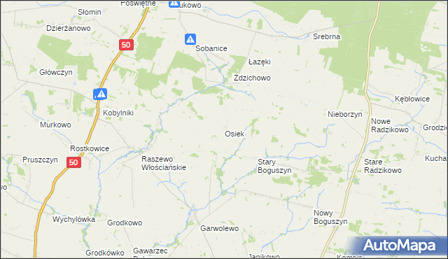 mapa Osiek gmina Czerwińsk nad Wisłą, Osiek gmina Czerwińsk nad Wisłą na mapie Targeo