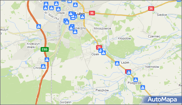 mapa Osiek gmina Lubin, Osiek gmina Lubin na mapie Targeo