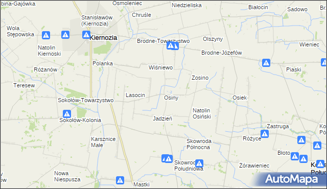 mapa Osiny gmina Kiernozia, Osiny gmina Kiernozia na mapie Targeo