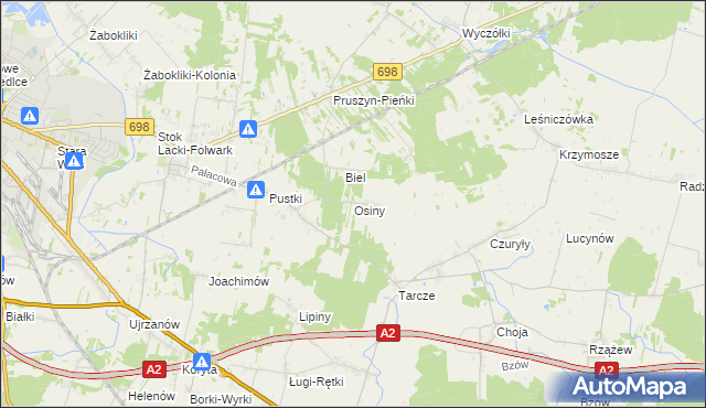 mapa Osiny gmina Siedlce, Osiny gmina Siedlce na mapie Targeo