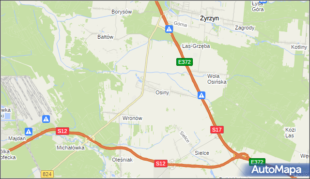 mapa Osiny gmina Żyrzyn, Osiny gmina Żyrzyn na mapie Targeo