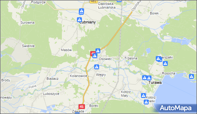 mapa Osowiec gmina Turawa, Osowiec gmina Turawa na mapie Targeo