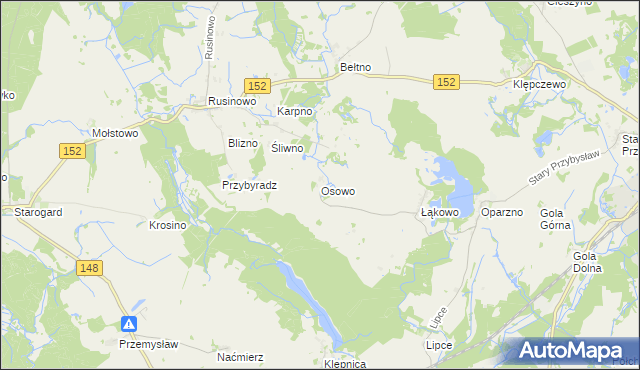mapa Osowo gmina Świdwin, Osowo gmina Świdwin na mapie Targeo
