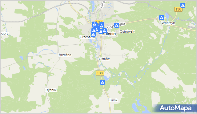 mapa Ostrów gmina Sulęcin, Ostrów gmina Sulęcin na mapie Targeo