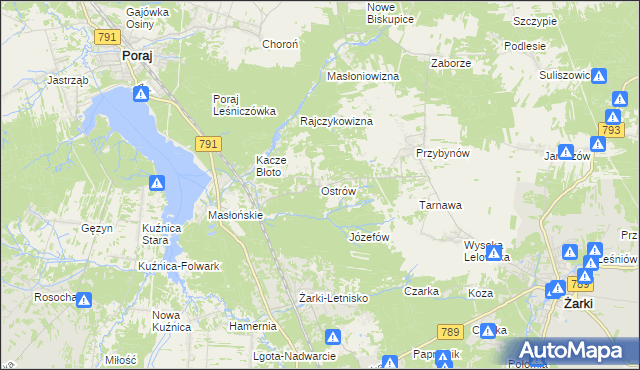 mapa Ostrów gmina Żarki, Ostrów gmina Żarki na mapie Targeo