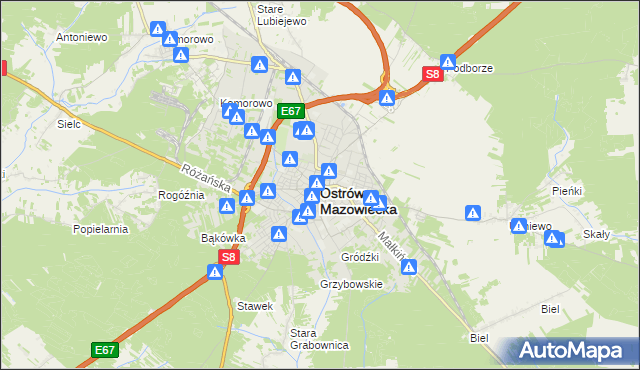 mapa Ostrów Mazowiecka, Ostrów Mazowiecka na mapie Targeo
