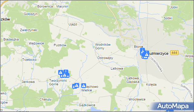 mapa Ostrowąsy gmina Milicz, Ostrowąsy gmina Milicz na mapie Targeo