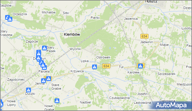 mapa Ostrówek gmina Klembów, Ostrówek gmina Klembów na mapie Targeo