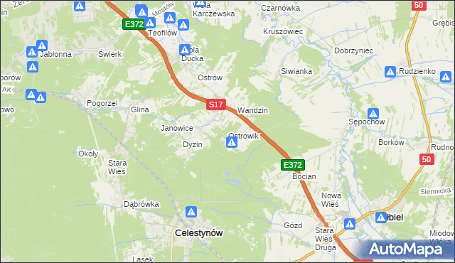 mapa Ostrowik gmina Celestynów, Ostrowik gmina Celestynów na mapie Targeo