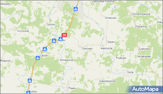 mapa Ostrówki gmina Zabłudów, Ostrówki gmina Zabłudów na mapie Targeo