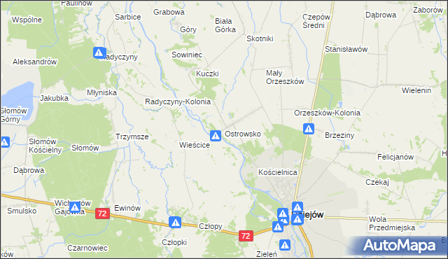 mapa Ostrowsko gmina Uniejów, Ostrowsko gmina Uniejów na mapie Targeo