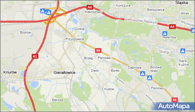 mapa Paniówki, Paniówki na mapie Targeo