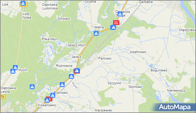 mapa Parkowo gmina Rogoźno, Parkowo gmina Rogoźno na mapie Targeo