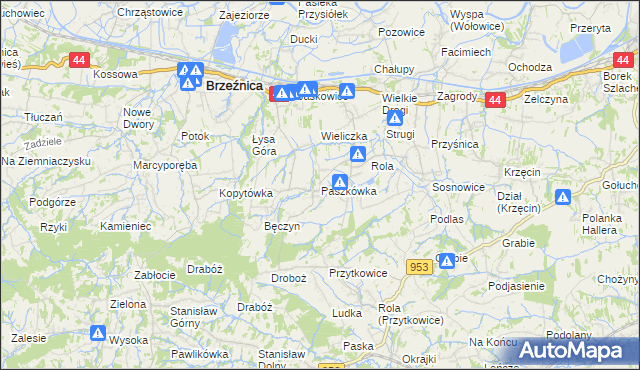 mapa Paszkówka gmina Brzeźnica, Paszkówka gmina Brzeźnica na mapie Targeo