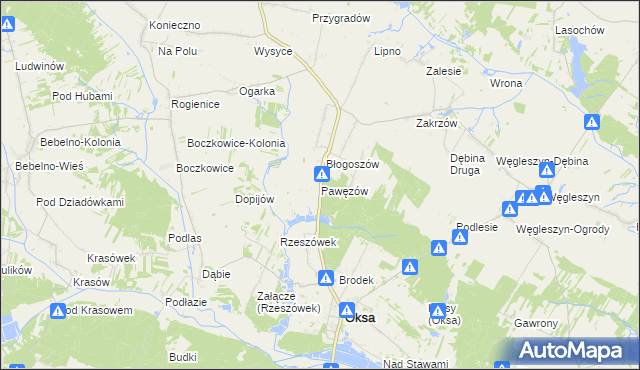 mapa Pawęzów gmina Oksa, Pawęzów gmina Oksa na mapie Targeo