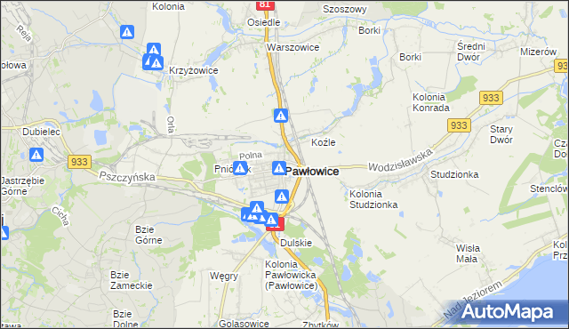 mapa Pawłowice powiat pszczyński, Pawłowice powiat pszczyński na mapie Targeo