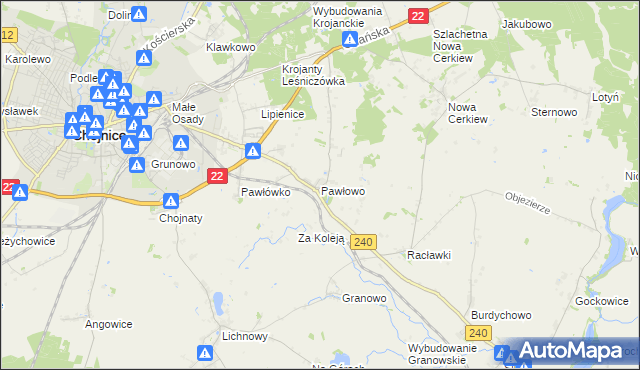 mapa Pawłowo gmina Chojnice, Pawłowo gmina Chojnice na mapie Targeo