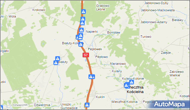 mapa Pepłowo gmina Wieczfnia Kościelna, Pepłowo gmina Wieczfnia Kościelna na mapie Targeo