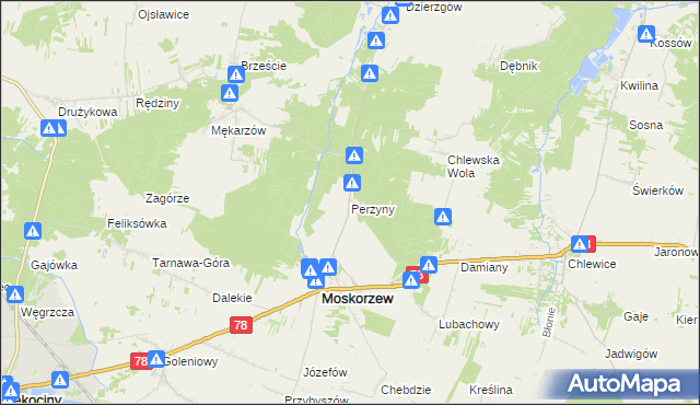 mapa Perzyny gmina Moskorzew, Perzyny gmina Moskorzew na mapie Targeo