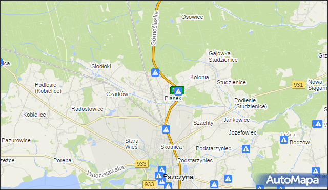 mapa Piasek gmina Pszczyna, Piasek gmina Pszczyna na mapie Targeo