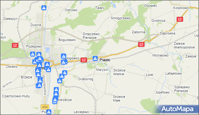 mapa Piaski powiat gostyński, Piaski powiat gostyński na mapie Targeo