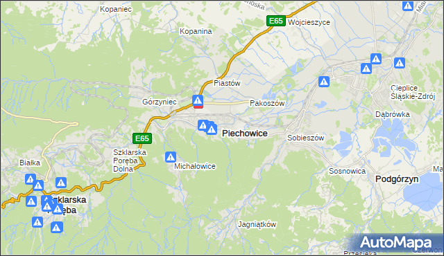 mapa Piechowice powiat jeleniogórski, Piechowice powiat jeleniogórski na mapie Targeo