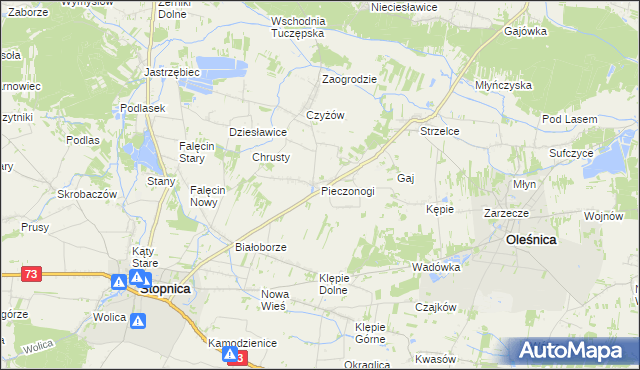 mapa Pieczonogi gmina Oleśnica, Pieczonogi gmina Oleśnica na mapie Targeo