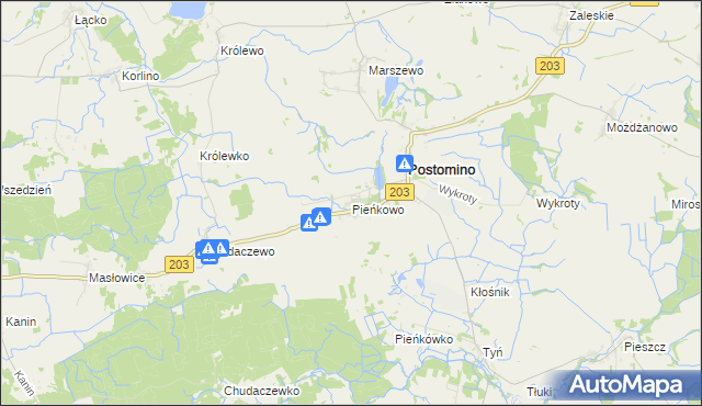 mapa Pieńkowo gmina Postomino, Pieńkowo gmina Postomino na mapie Targeo