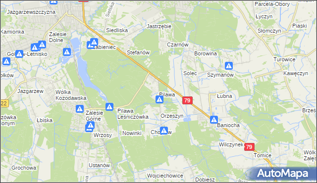 mapa Pilawa gmina Piaseczno, Pilawa gmina Piaseczno na mapie Targeo