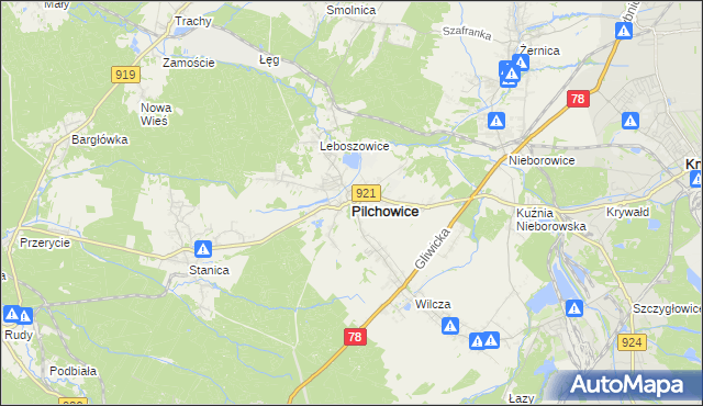 mapa Pilchowice powiat gliwicki, Pilchowice powiat gliwicki na mapie Targeo