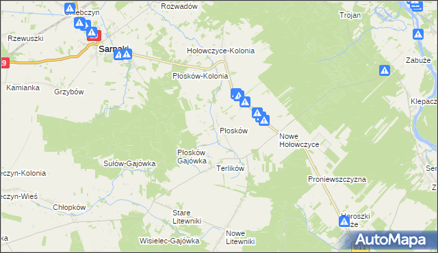 mapa Płosków gmina Sarnaki, Płosków gmina Sarnaki na mapie Targeo