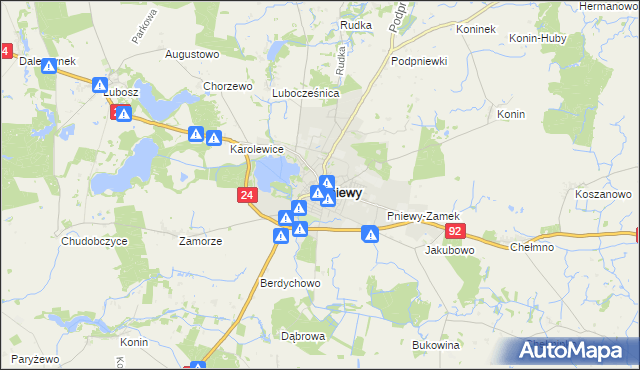 mapa Pniewy powiat szamotulski, Pniewy powiat szamotulski na mapie Targeo