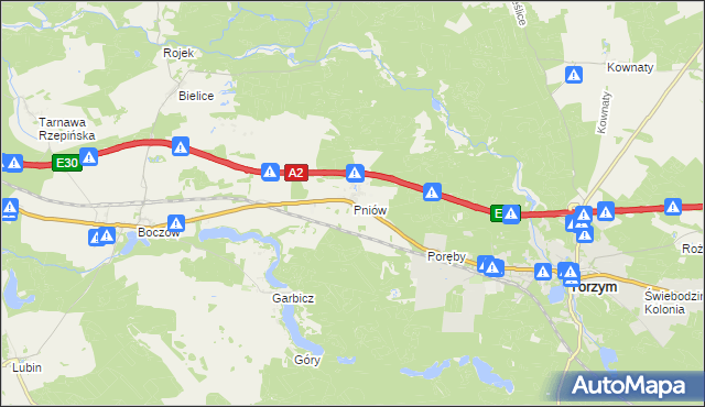 mapa Pniów gmina Torzym, Pniów gmina Torzym na mapie Targeo